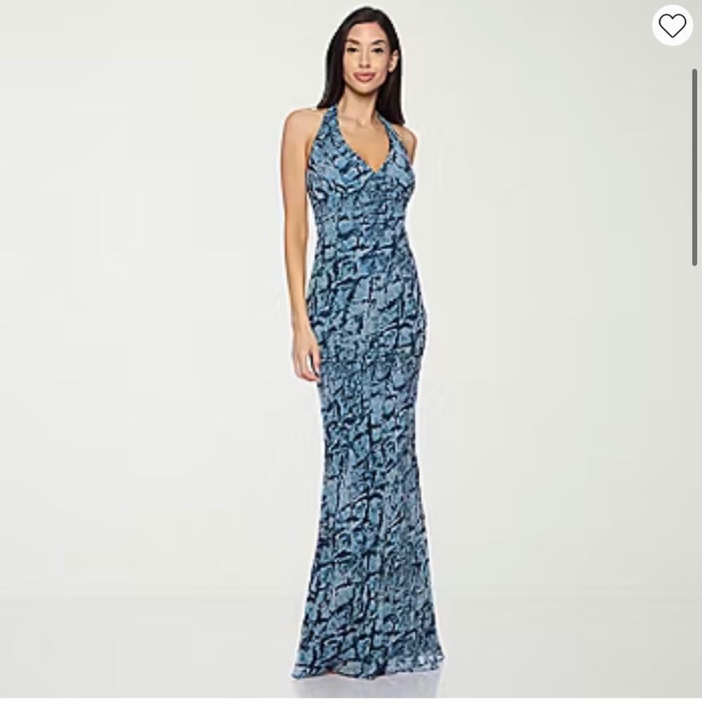Long blue halter maxi dress